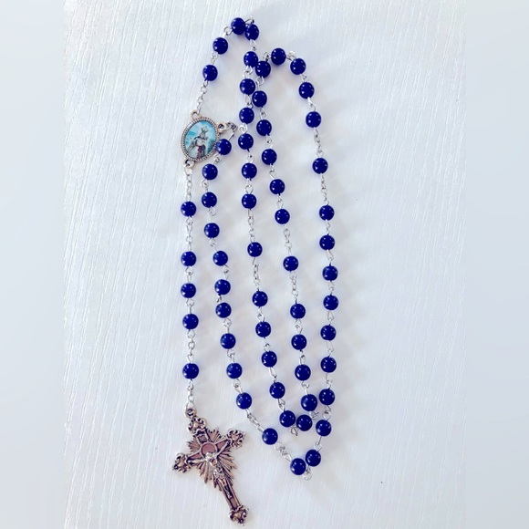 Made in Italy Accessories - blessed Midnight, blue rosary beads Antique silver crucifix our lady of Lepanto